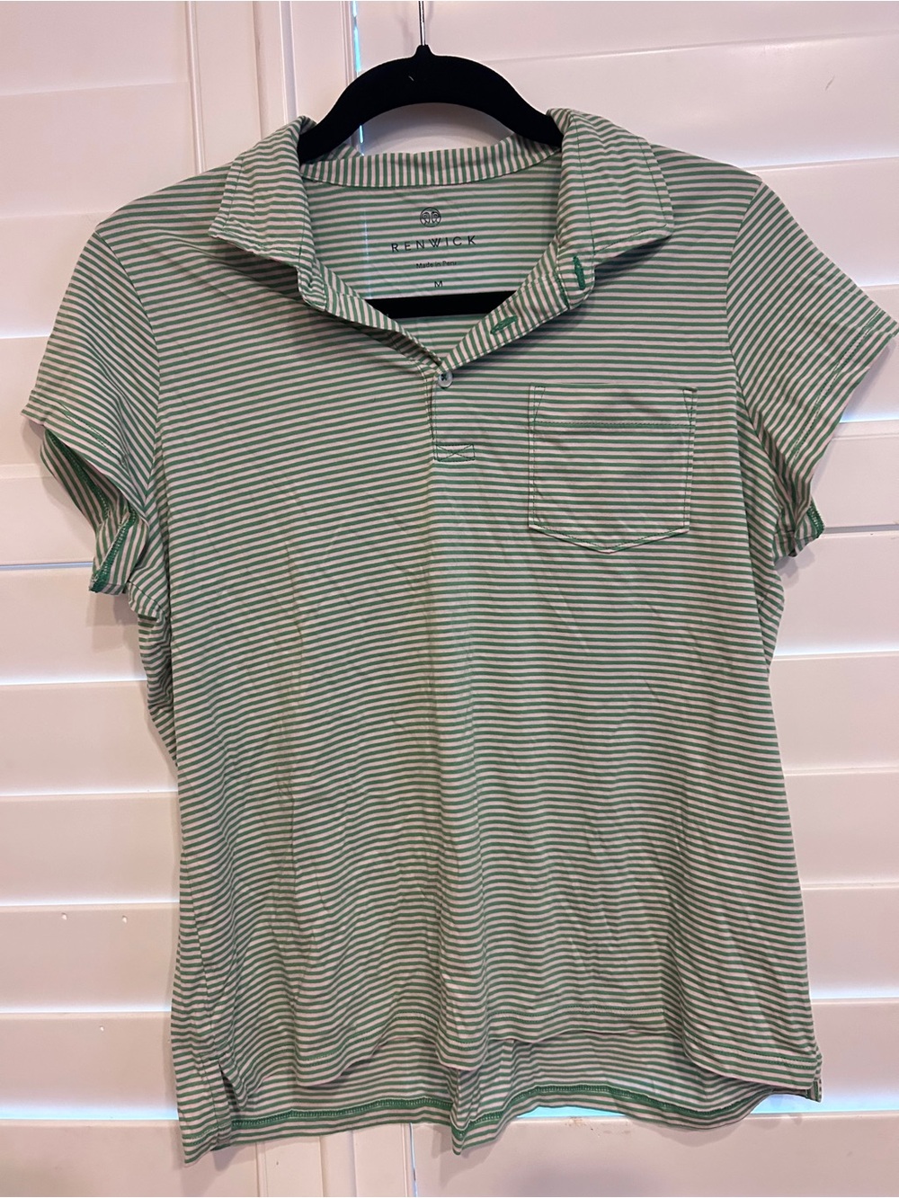 Renwick Green Striped Polo Tee Size Medium
